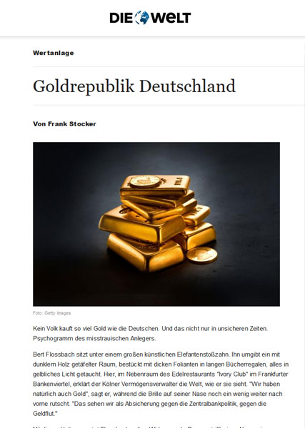 Németország aranyköztársaság - Nincs másik nép, amelyik annyi aranyat vásárolna, mint a németek. Mindezt nem csak bizonytalan időkben. A bizalmatlan befektető psichogrammja
